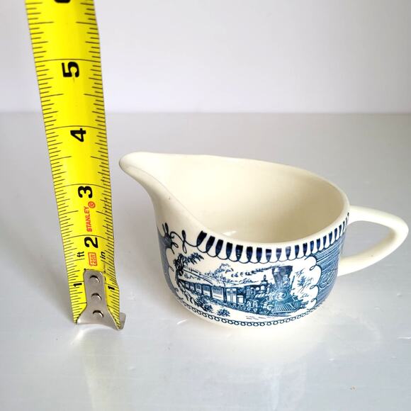 Vintage Royal China Creamer Blue Cream Currier & Ives Express Train Railroad USA - Picture 9 of 10